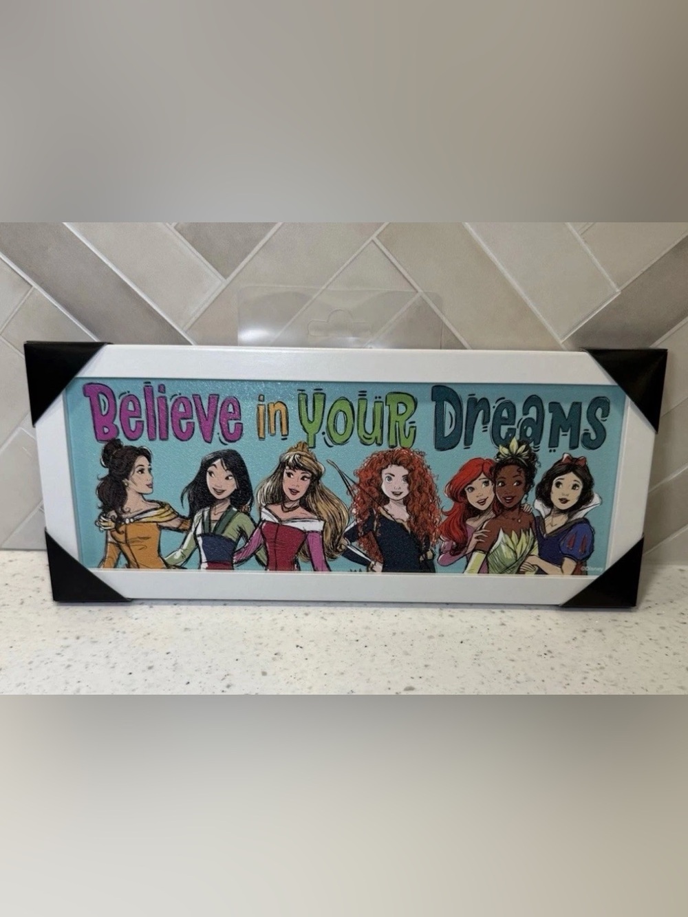 NEW Disney Princess Wall Decor Sign Believe In Your Dreams 12 X 5 Framed 12x5